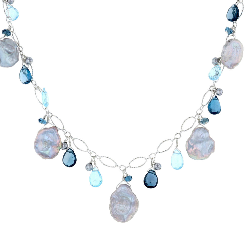 Keshi Pearl & Briolette Blue Topaz Necklace