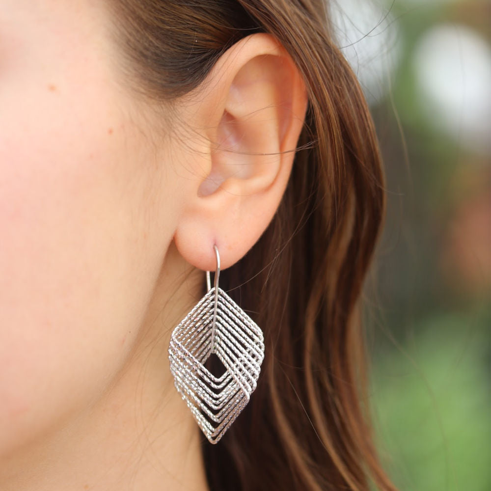 Sterling Silver Square Motion Earrings