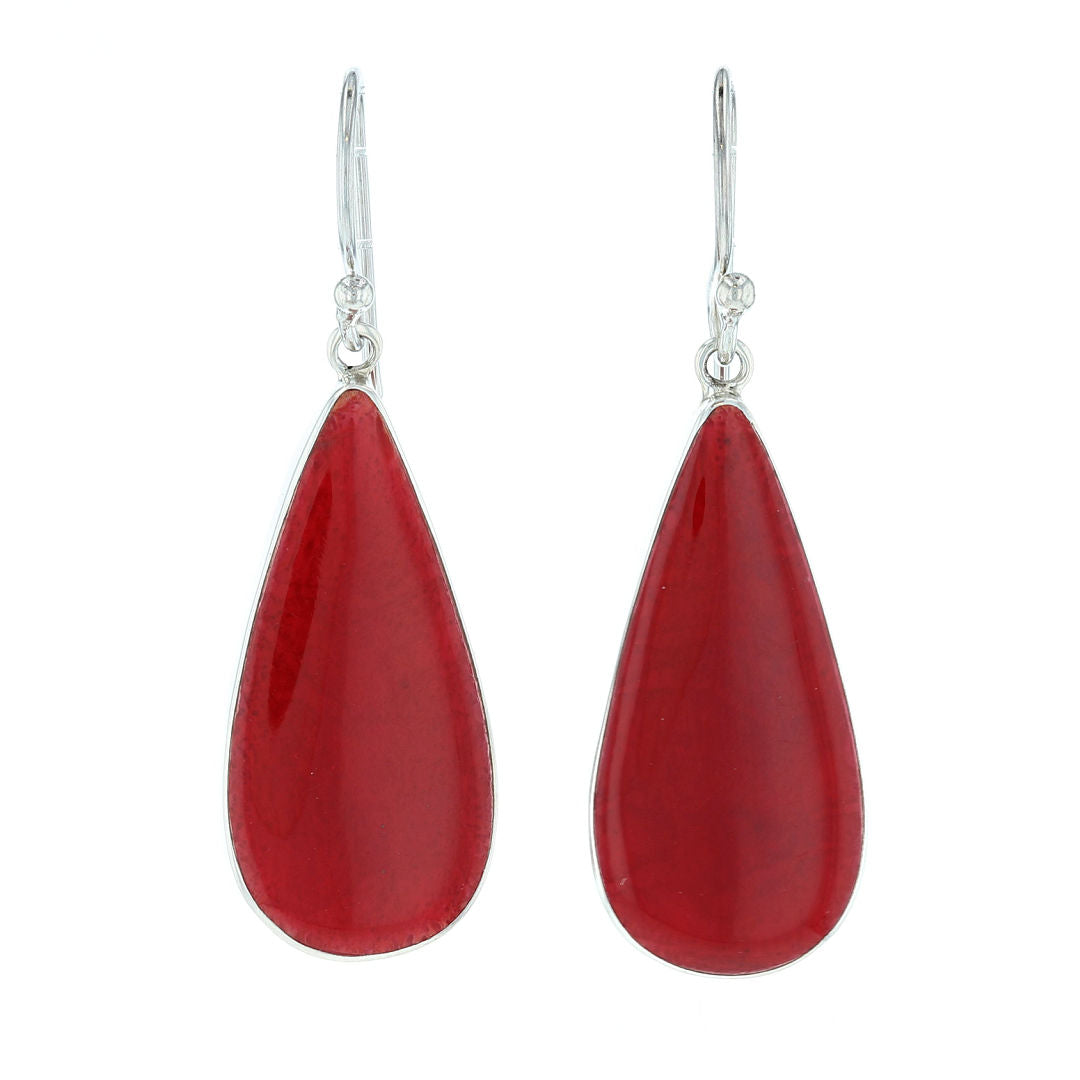 Silver Teardrop Coral Dangle Earrings