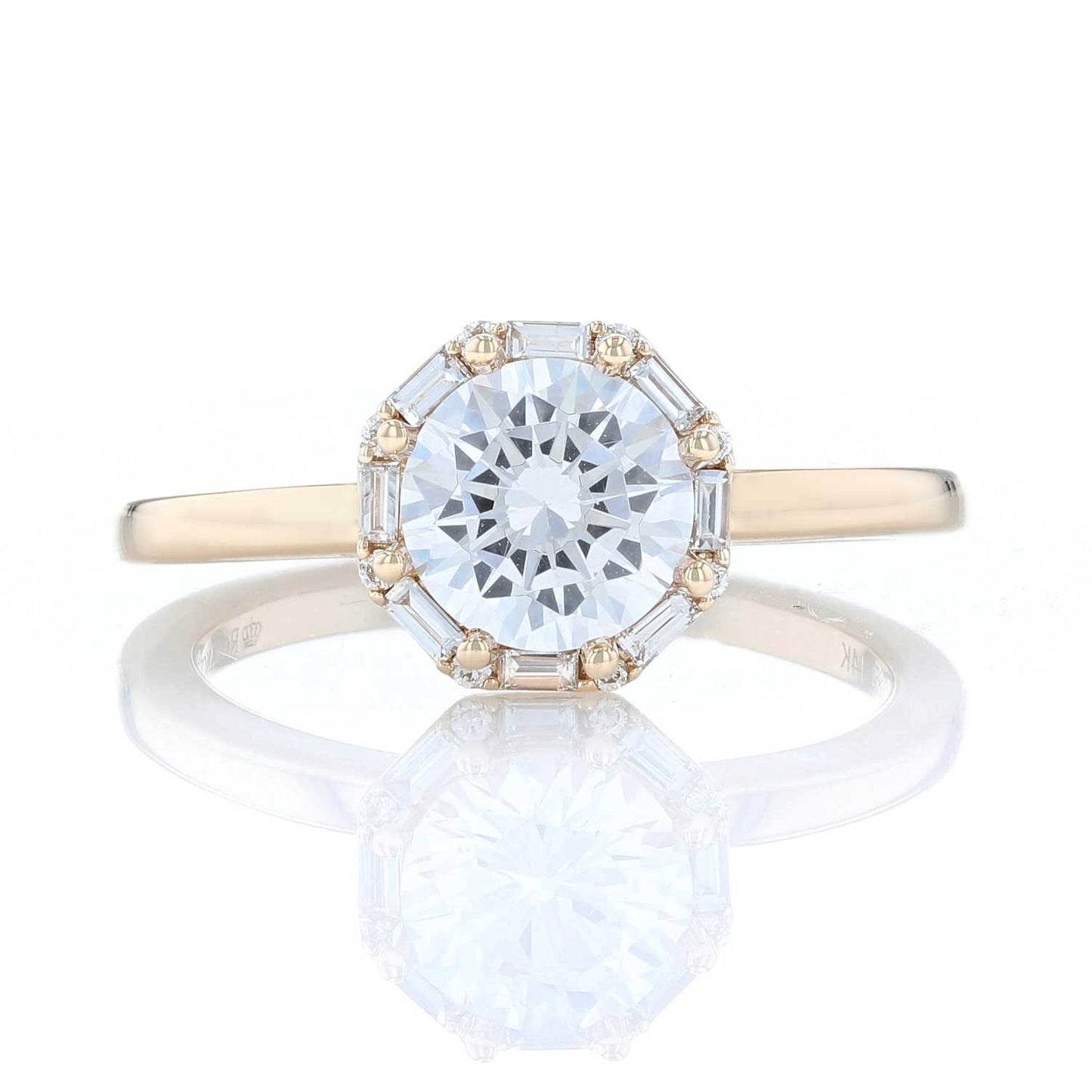 Octagon Baguette Diamond Halo Engagement Ring