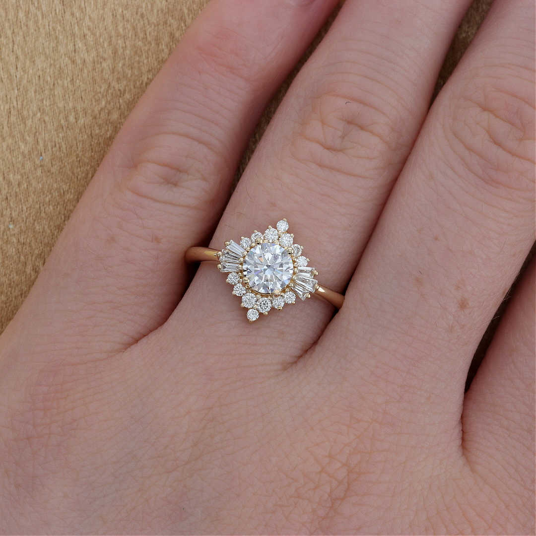 Yellow Gold Diamond Tutu Halo Engagement Ring