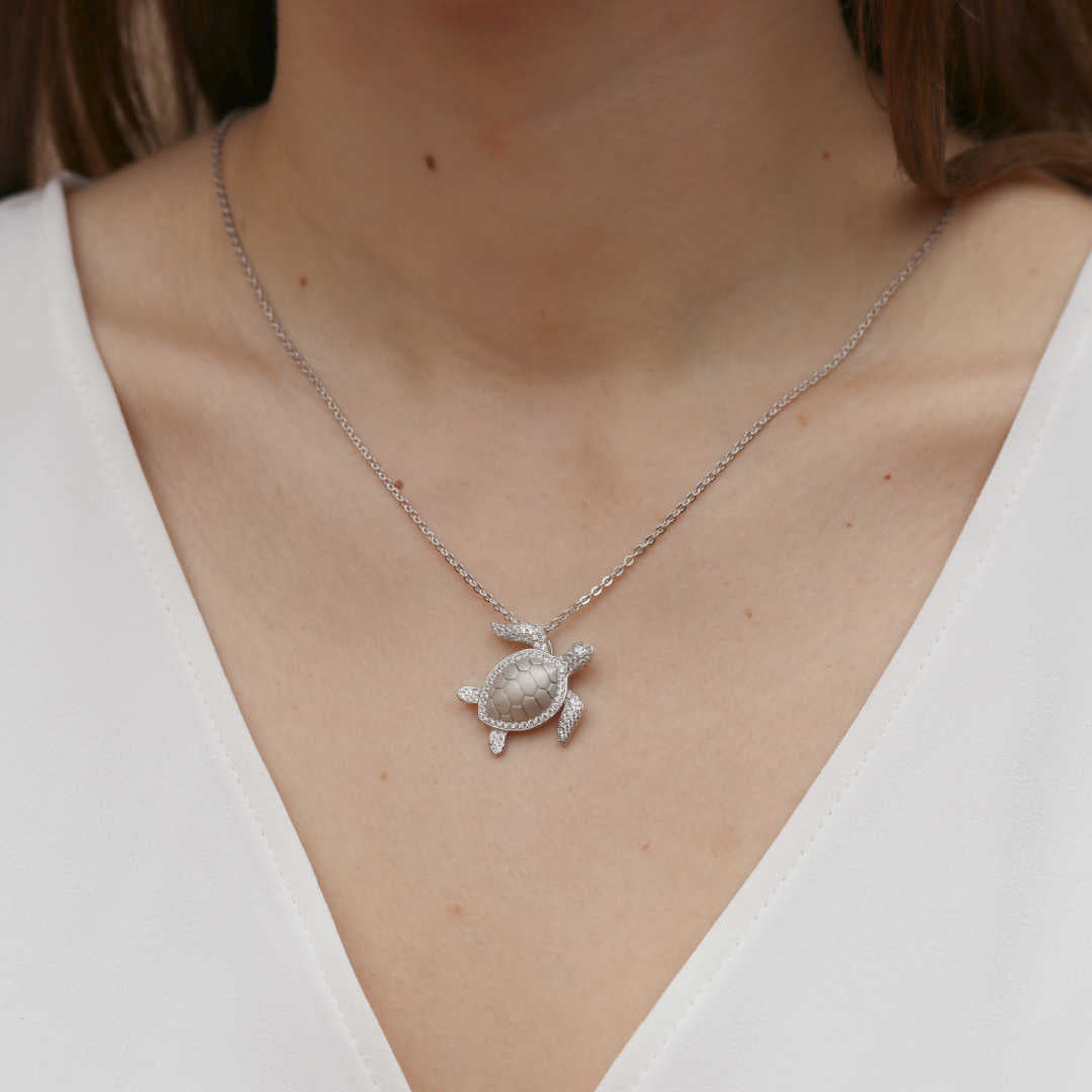 Silver Cubic Zirconia Sea Turtle Necklace