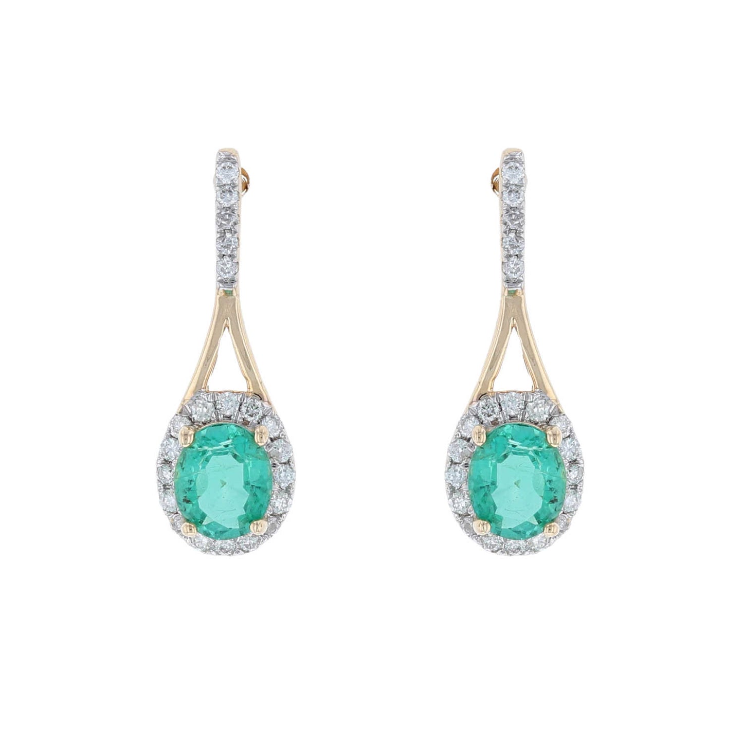 Oval Emerald Diamond Halo Dangle Earrings