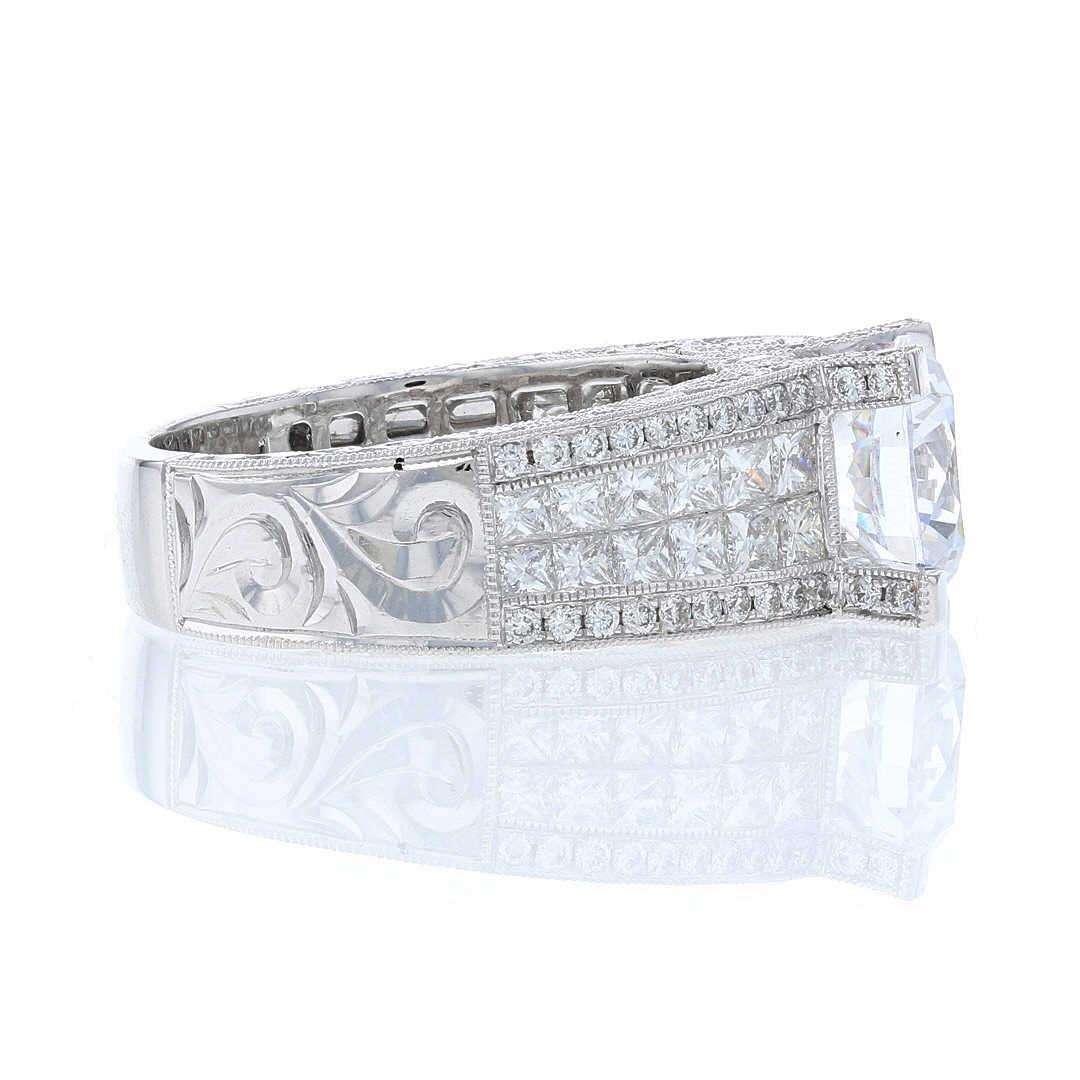 Engraved Milgrain Diamond Engagement Ring