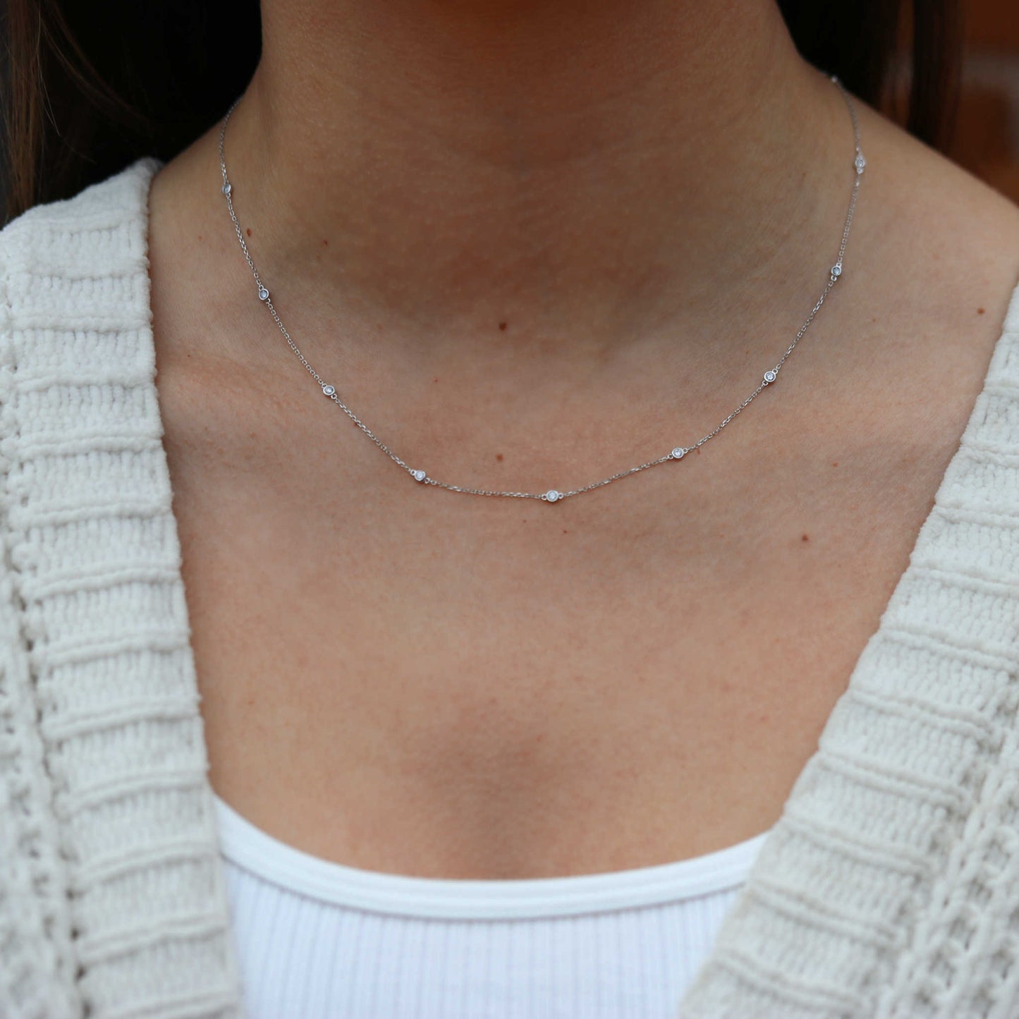 White Gold 10 Station Diamond Necklace