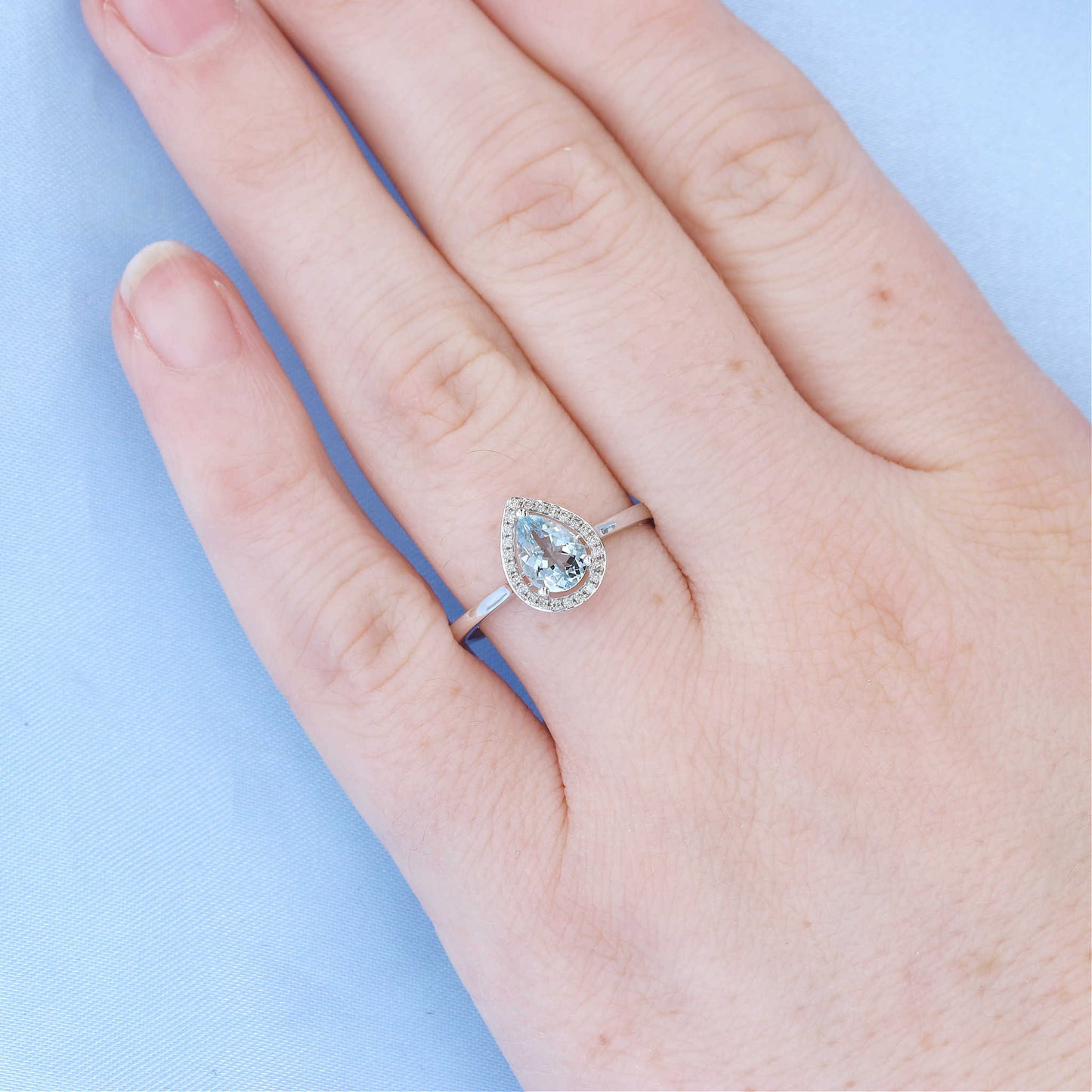 Aquamarine & Diamond Pear Halo Ring