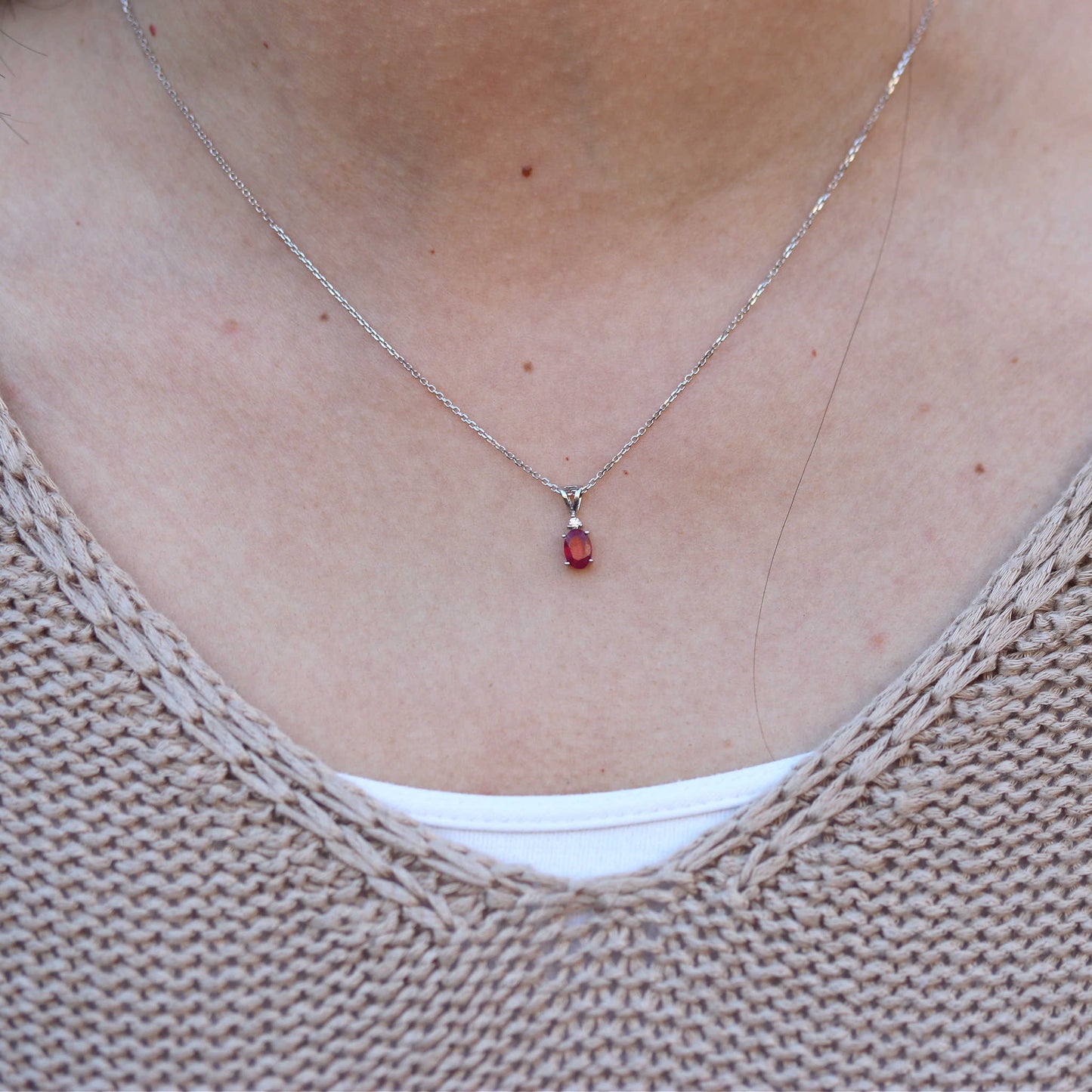 Petite Oval Ruby & Diamond Pendant