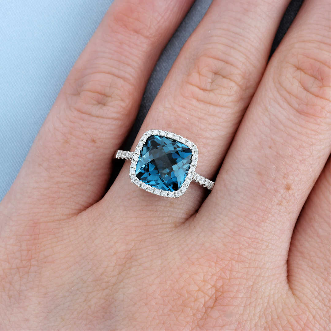 Cushion Cut Blue Topaz and White Sapphire Cocktail Ring – Louis XV Jewelers
