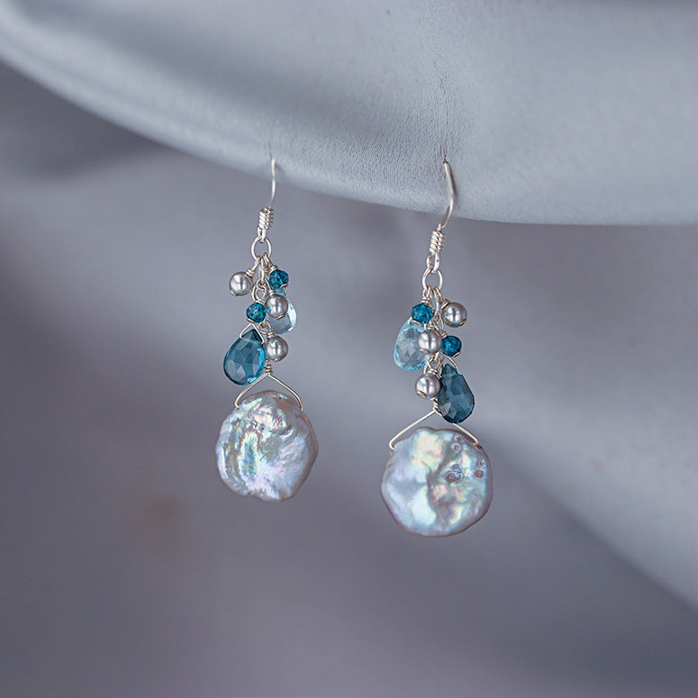 Briolette Blue Topaz & Keshi Pearl Earrings