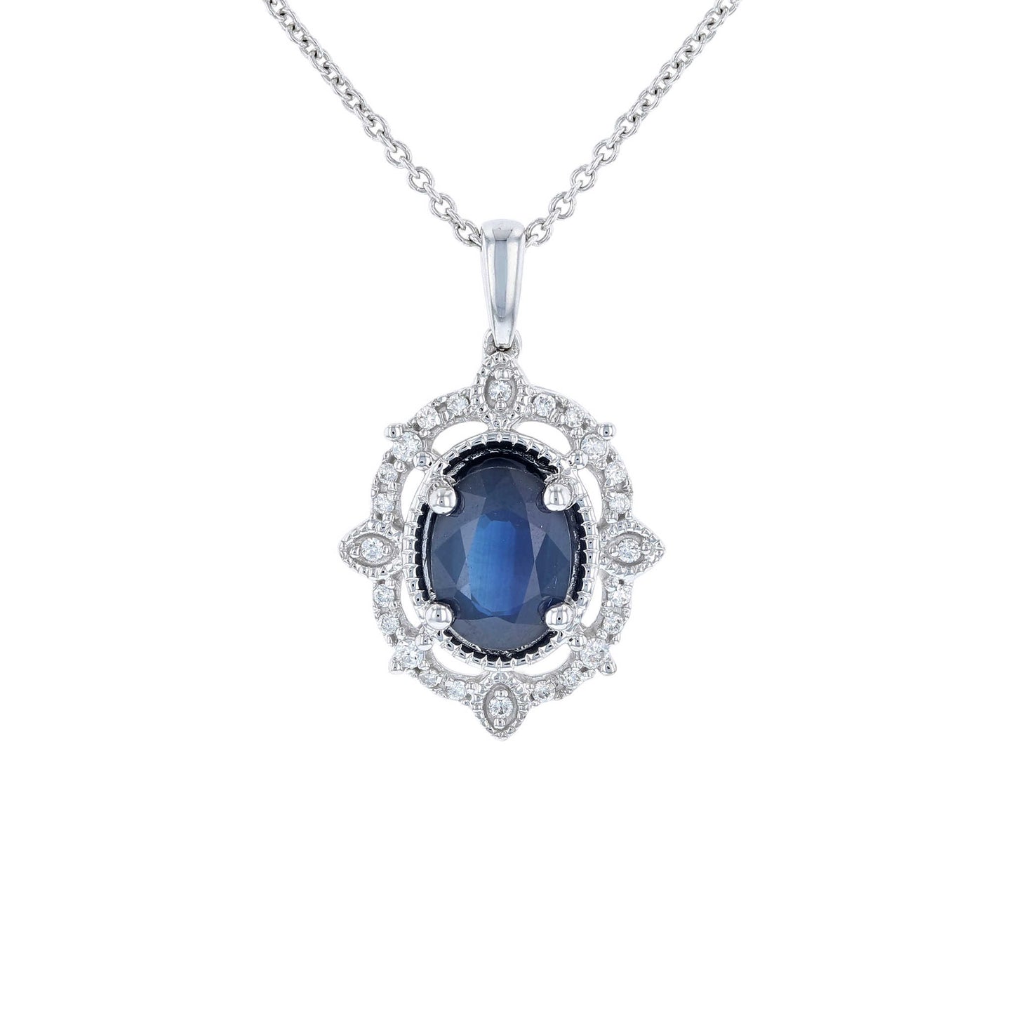 Sapphire & Diamond Vintage Halo Pendant