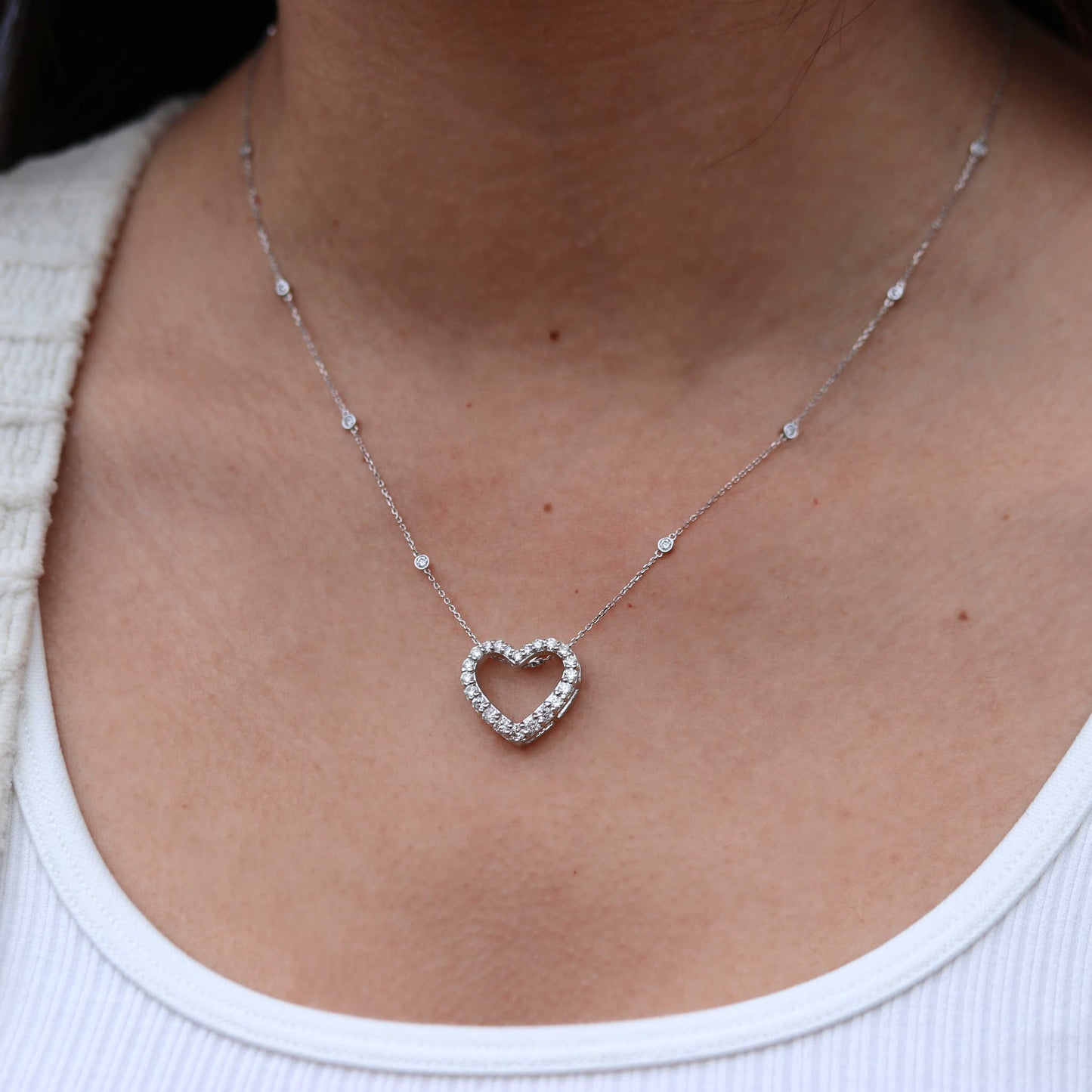 White Gold 10 Station Diamond Necklace