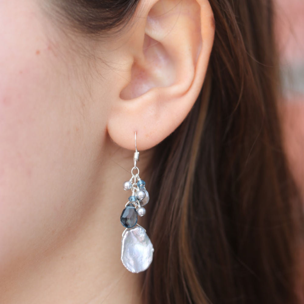 Briolette Blue Topaz & Keshi Pearl Earrings