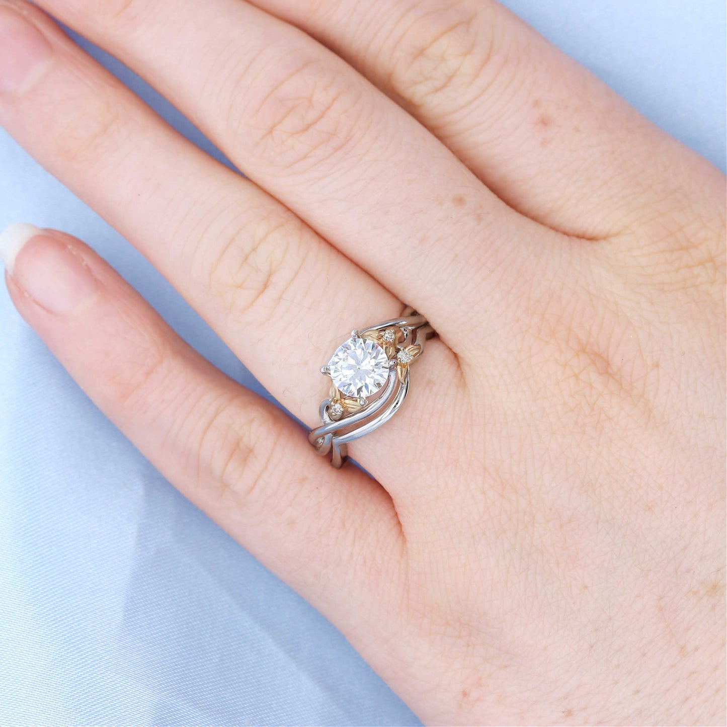 Two Tone Floral Diamond Engagement Ring