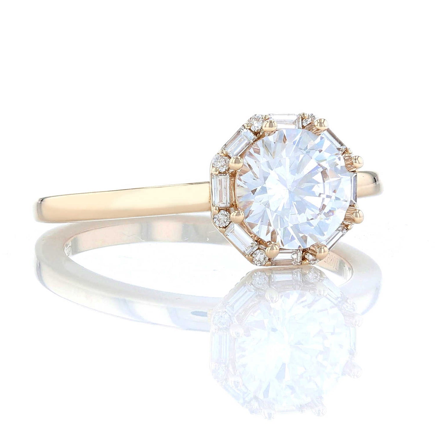 Octagon Baguette Diamond Halo Engagement Ring