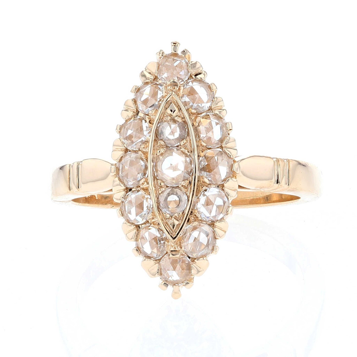 Antique Rose Cut Diamond Marquise Yellow Gold Ring