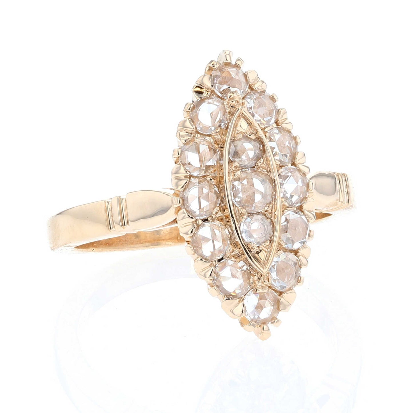 Antique Rose Cut Diamond Marquise Yellow Gold Ring