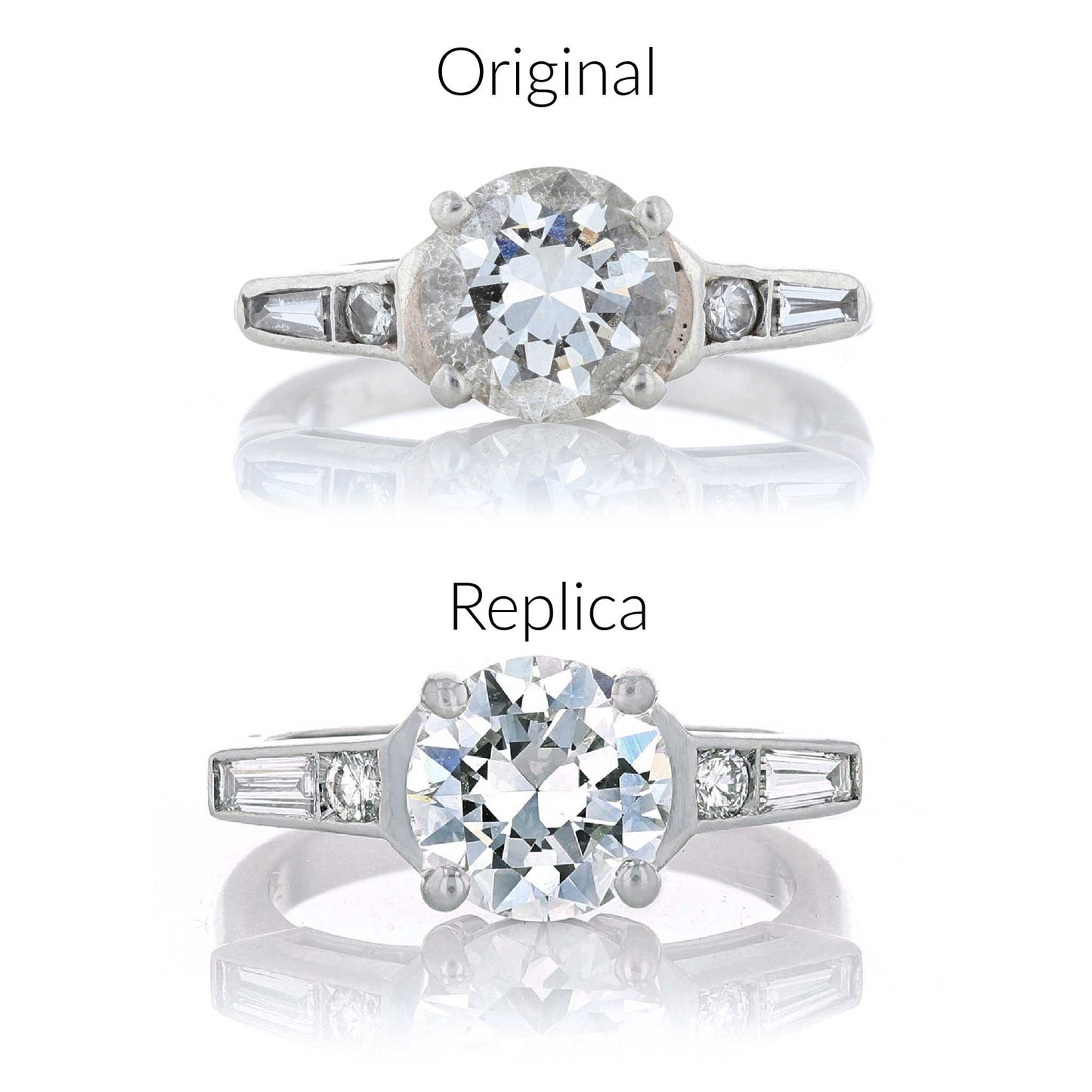 Vintage Old Euro & Baguette Diamond Engagement Ring Replica & Original 