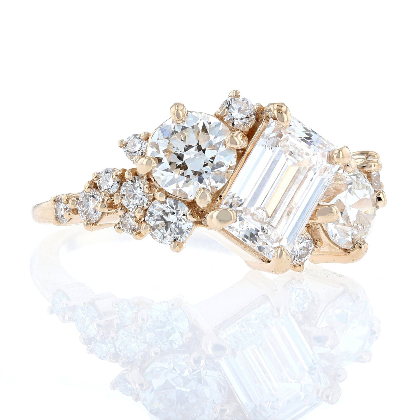 Emerald Cut & Round Diamond Cluster Engagement Ring