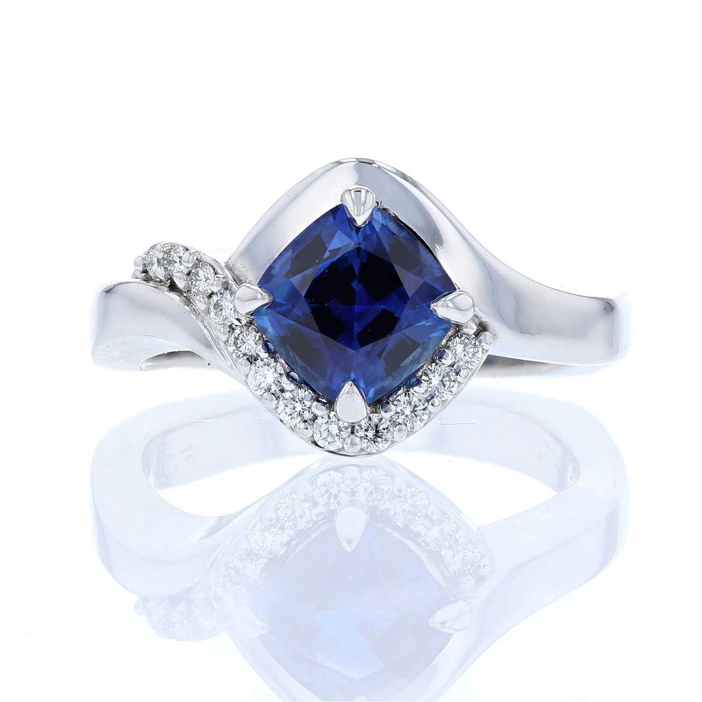 Cushion Blue Sapphire Bypass Diamond Halo Ring