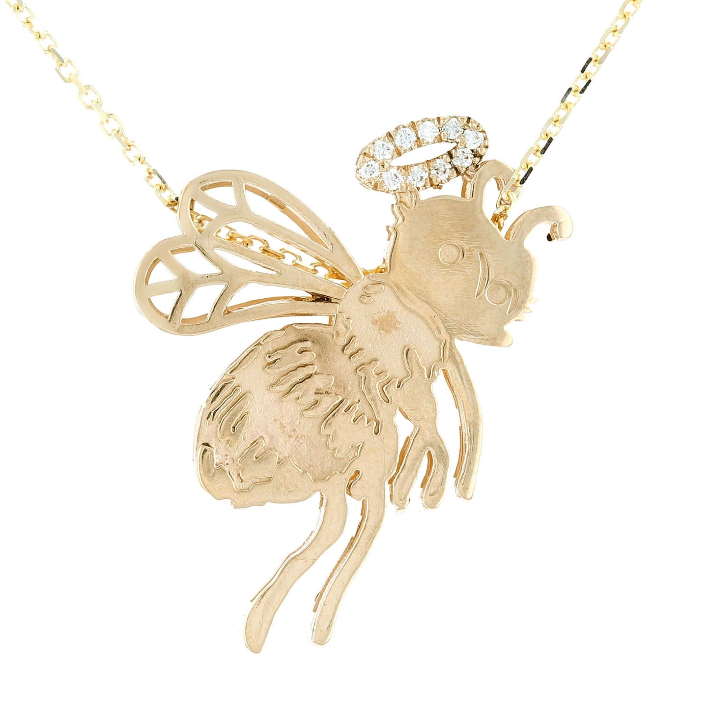 Yellow Gold Honey Bee Diamond Halo Pendant