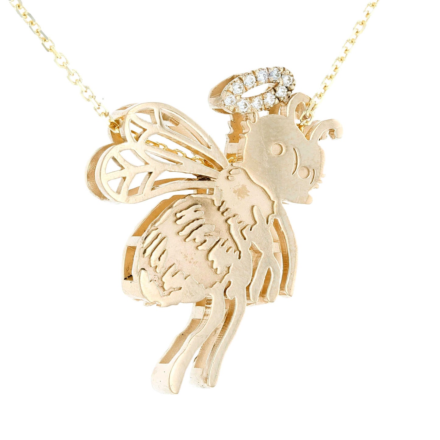 Yellow Gold Honey Bee Diamond Halo Pendant