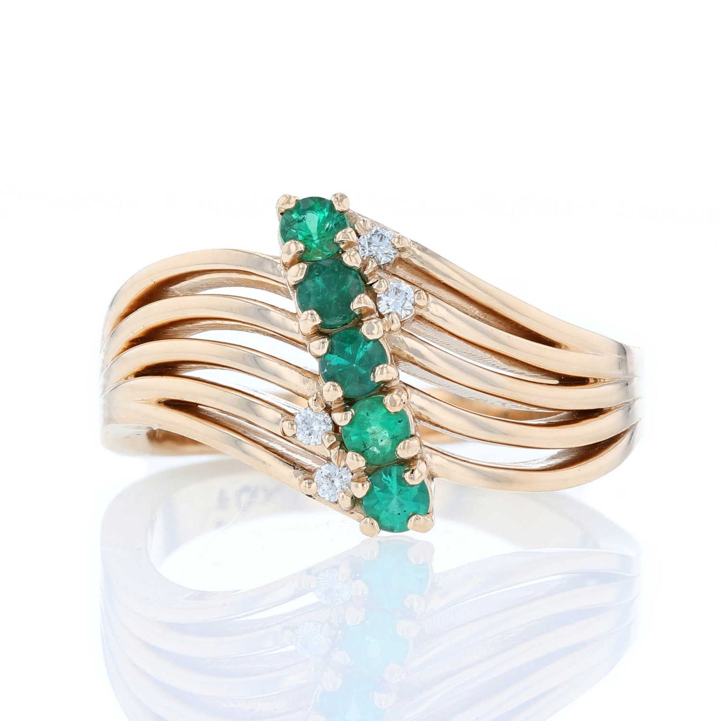 Yellow Gold Multirow Diagonal Emerald Line Ring