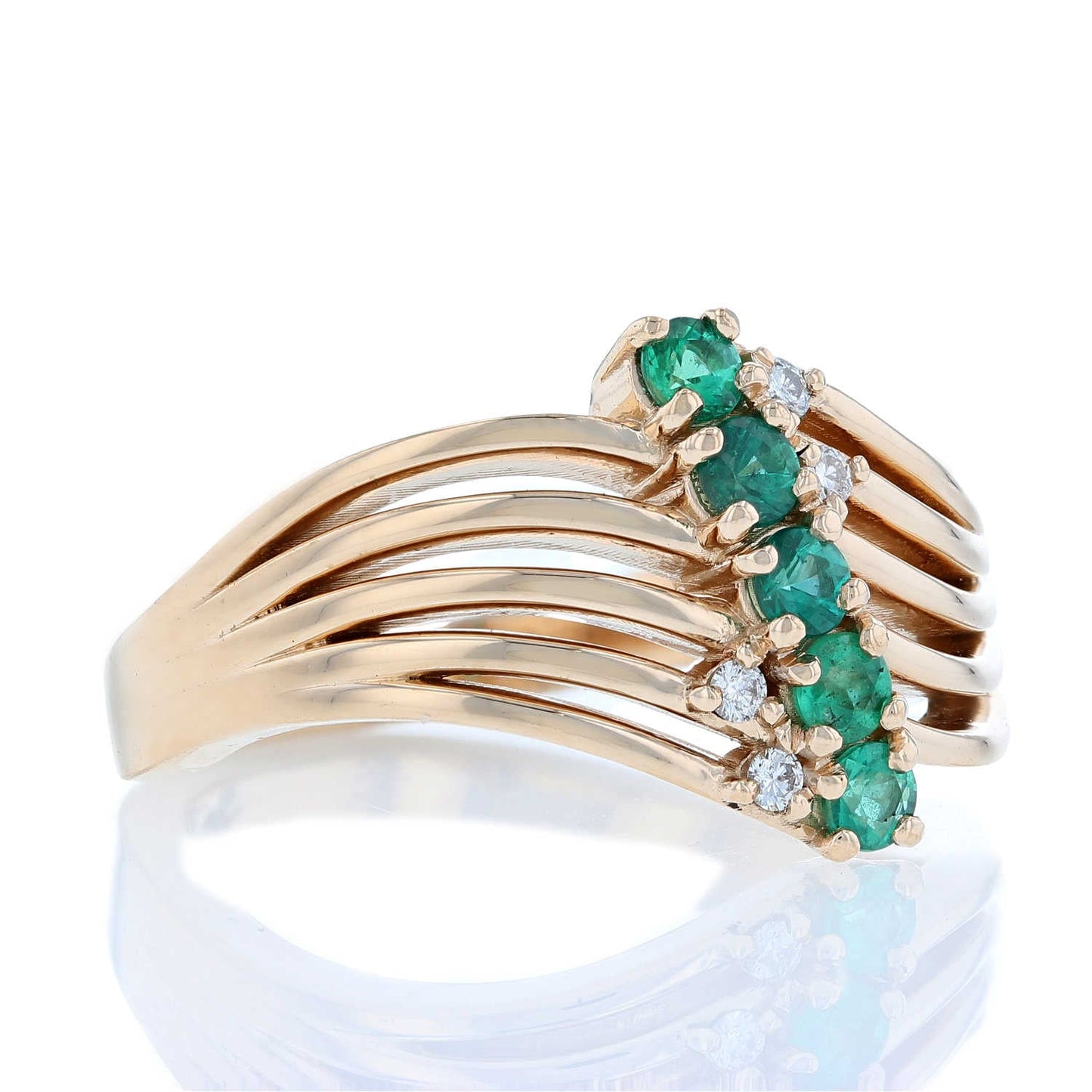 Yellow Gold Multirow Diagonal Emerald Line Ring