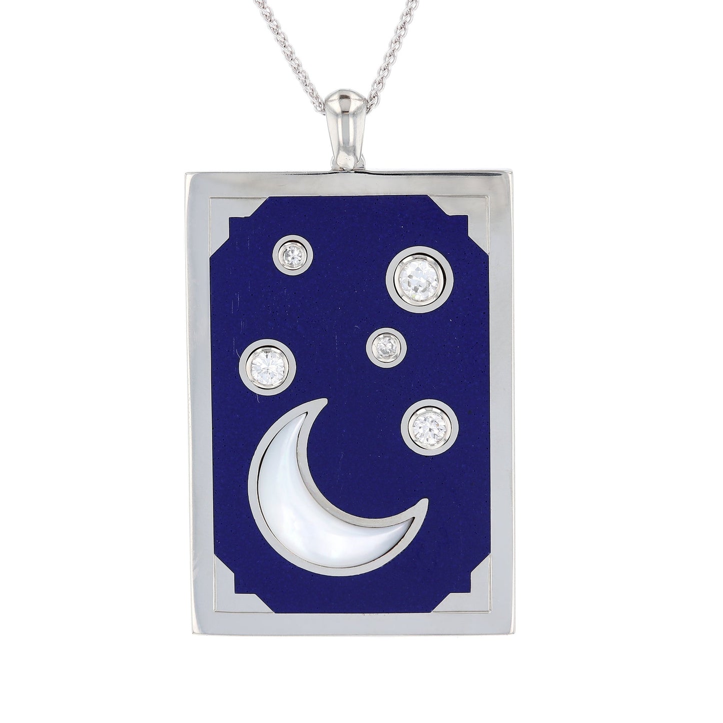 Moonstone Crescent Moon & Stars Enamel Night Sky Pendant