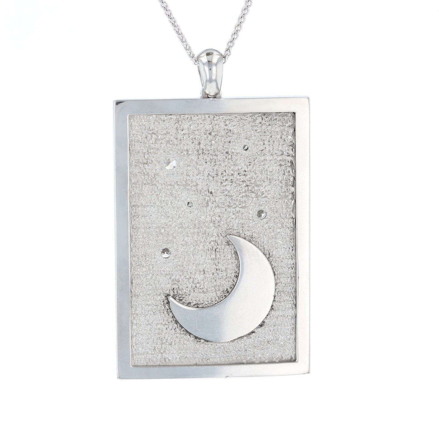 Moonstone Crescent Moon & Stars Enamel Night Sky Pendant