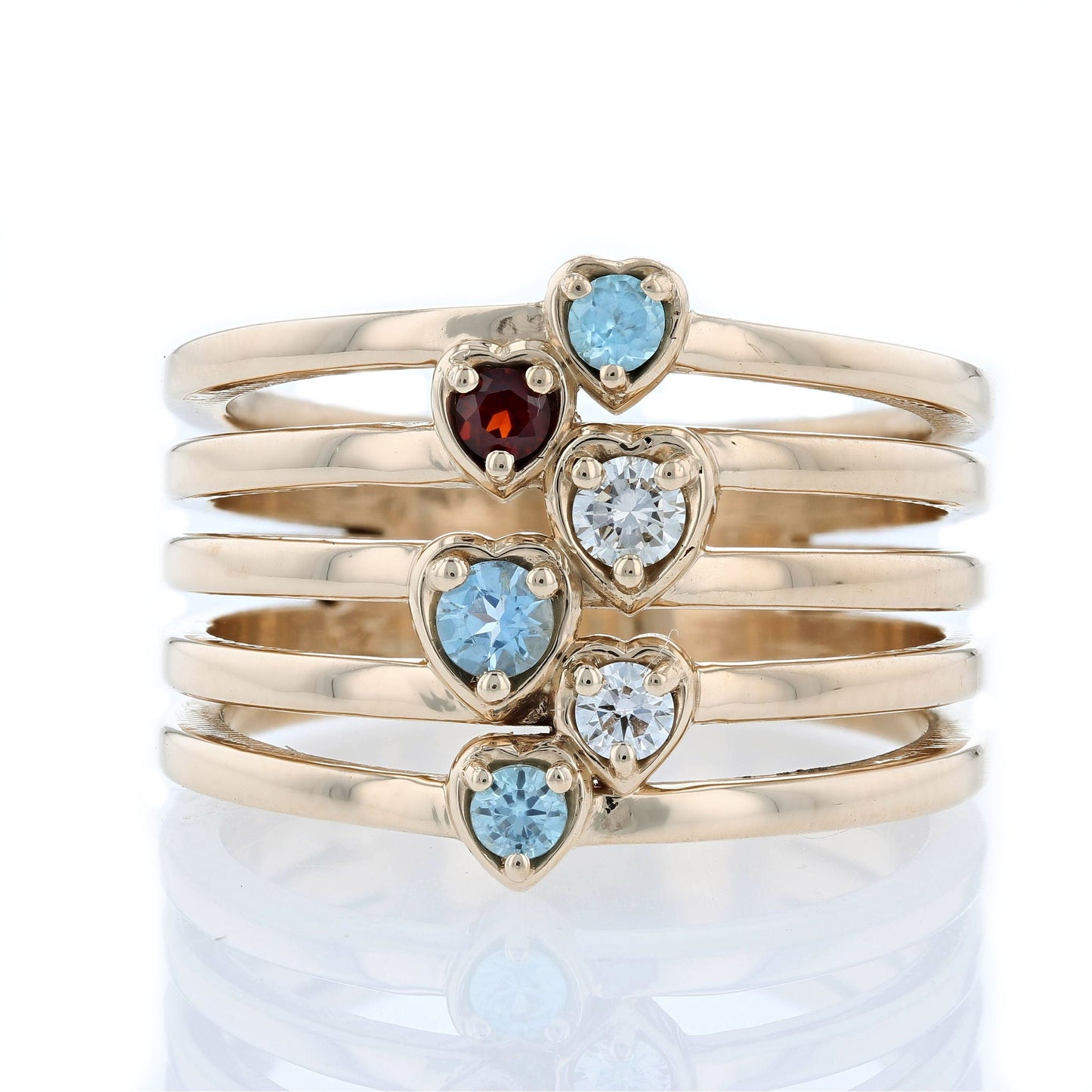 Yellow Gold Multirow Heart Mother's Family Ring