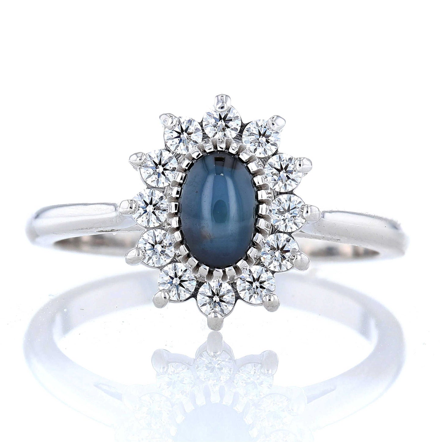 Blue Star Sapphire & Diamond Halo Ring