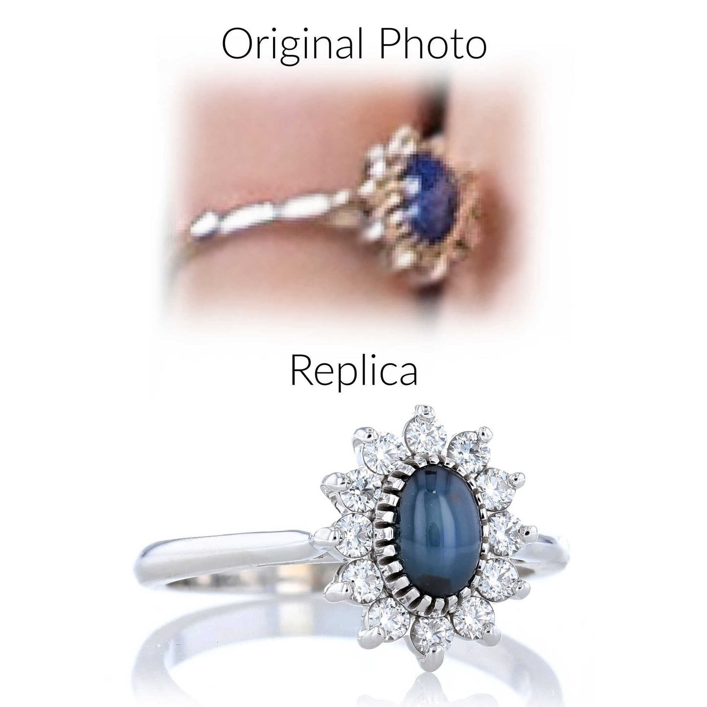 Blue Star Sapphire & Diamond Halo Ring