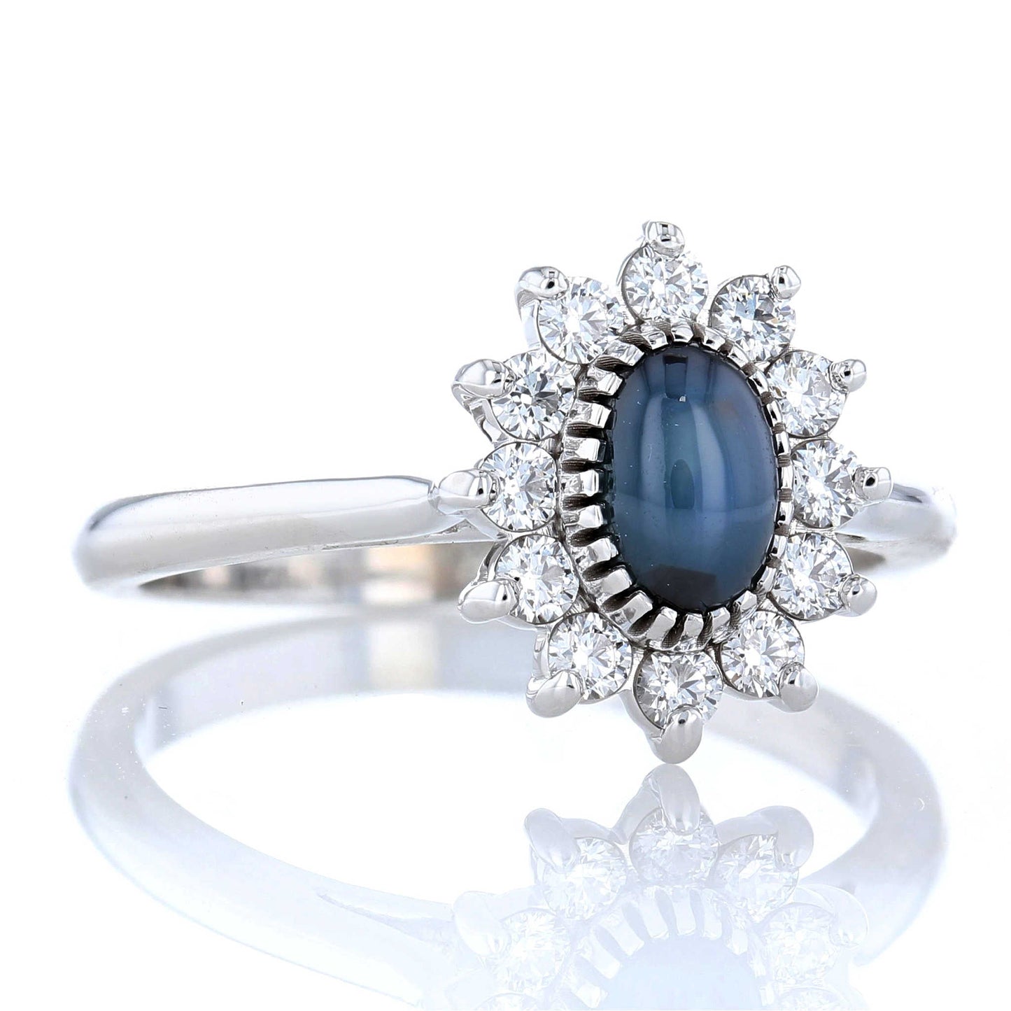 Blue Star Sapphire & Diamond Halo Ring