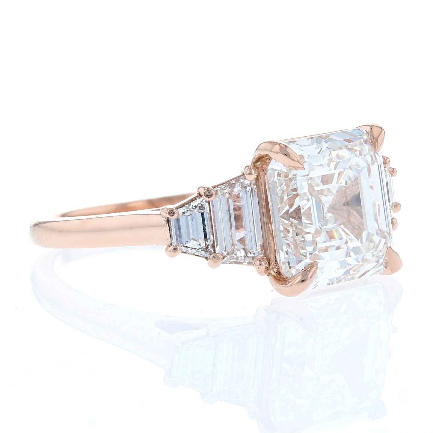 Rose Golder Asscher Trapezoid Diamond Engagement Ring