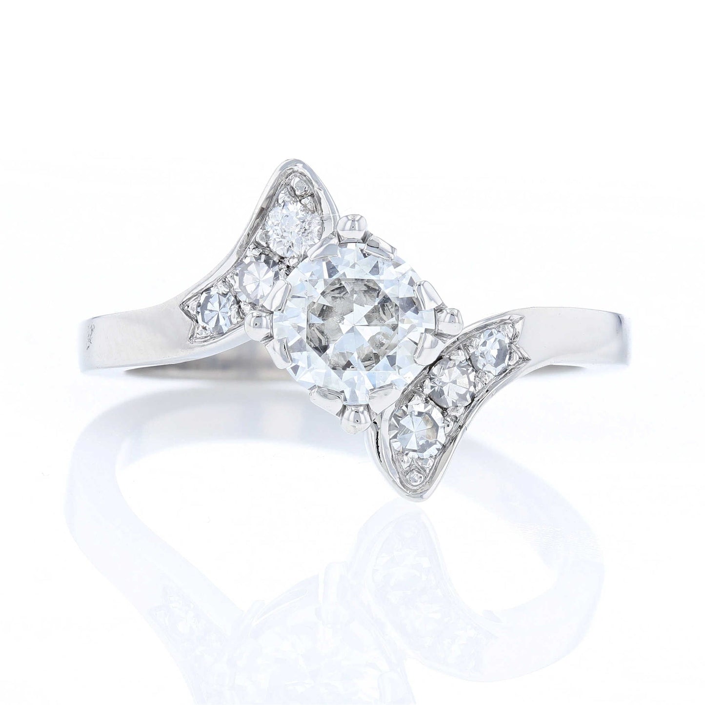 Platinum Round Diamond Bypass Engagement Ring