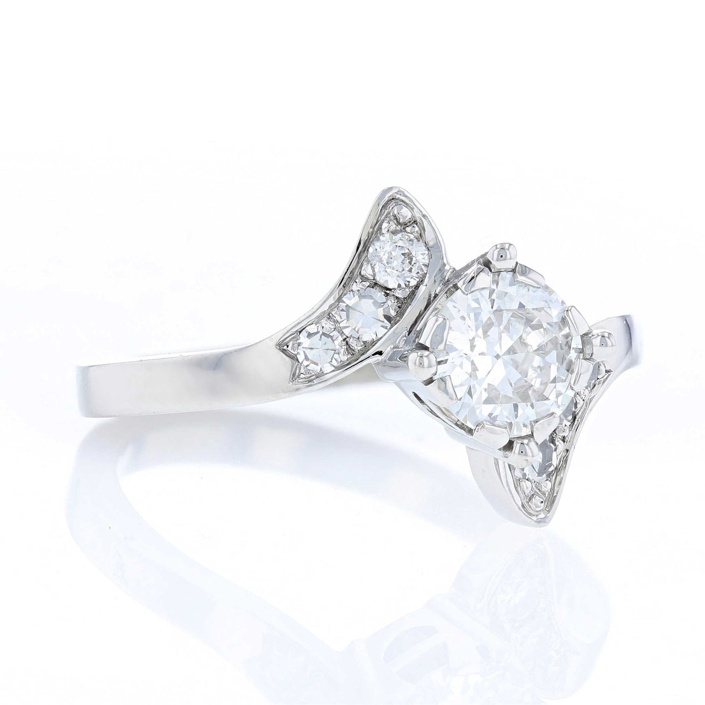 Platinum Round Diamond Bypass Engagement Ring