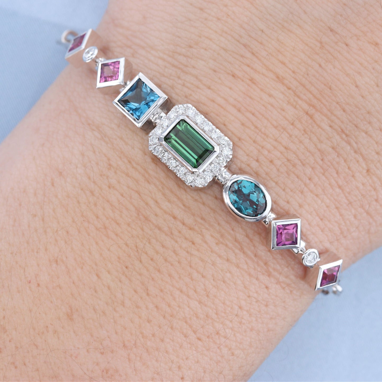 Multicolor Geometric Bezel Set Colored Stone Bracelet