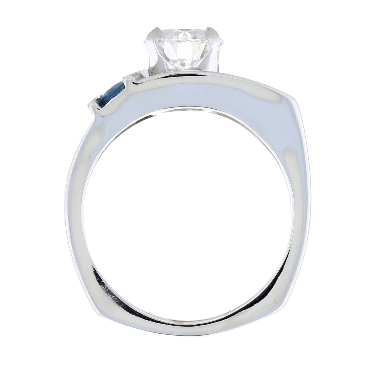 Modern Asymmetrical Moissanite & Sapphire Engagement Ring