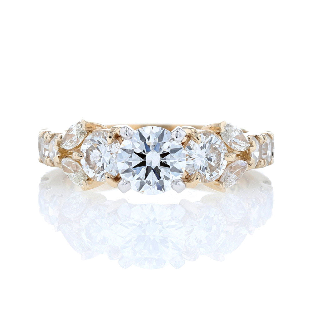 Yellow Gold Round & Marquise Diamond Engagement Ring