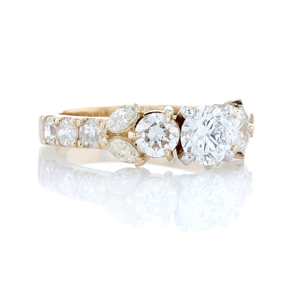 Yellow Gold Round & Marquise Diamond Engagement Ring