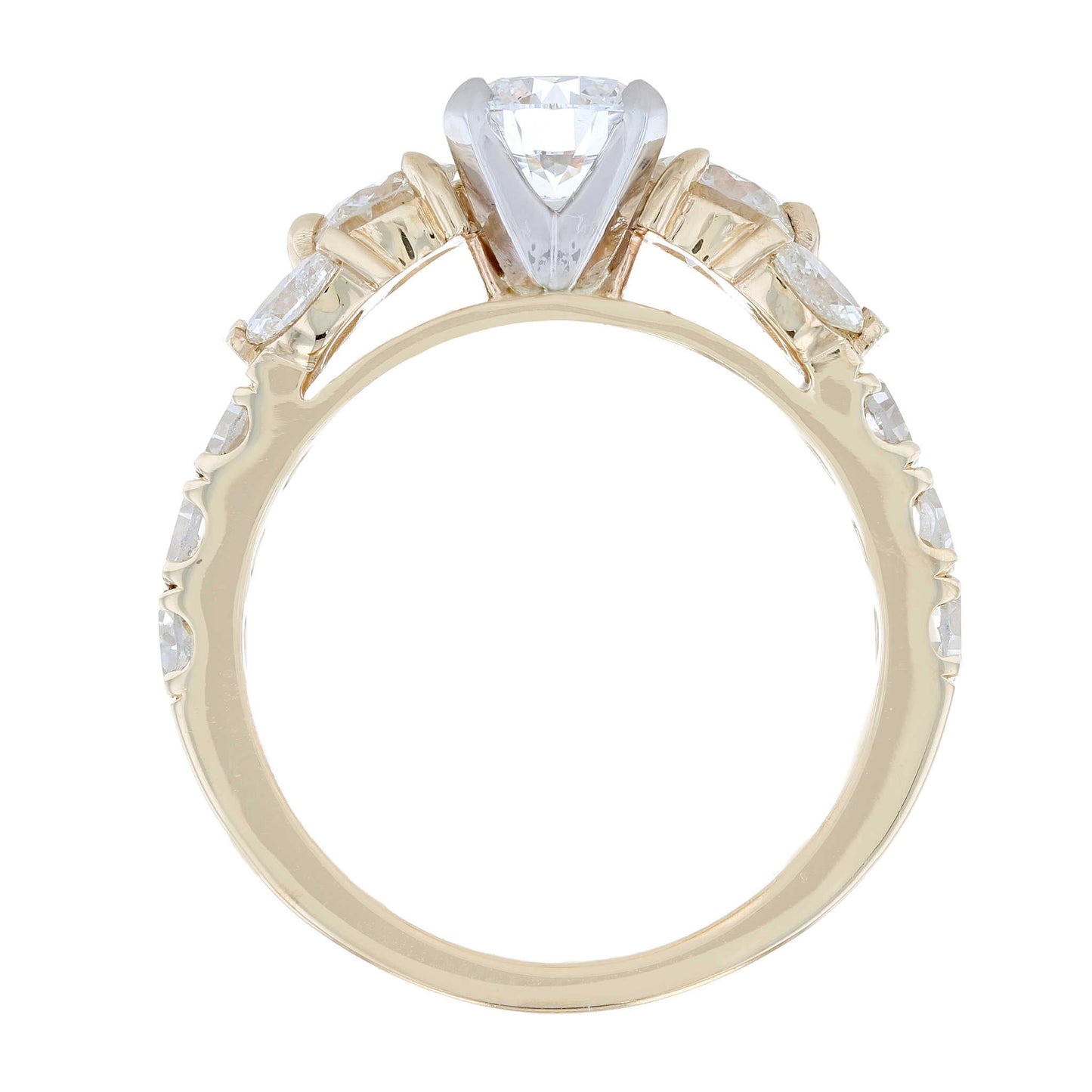 Yellow Gold Round & Marquise Diamond Engagement Ring