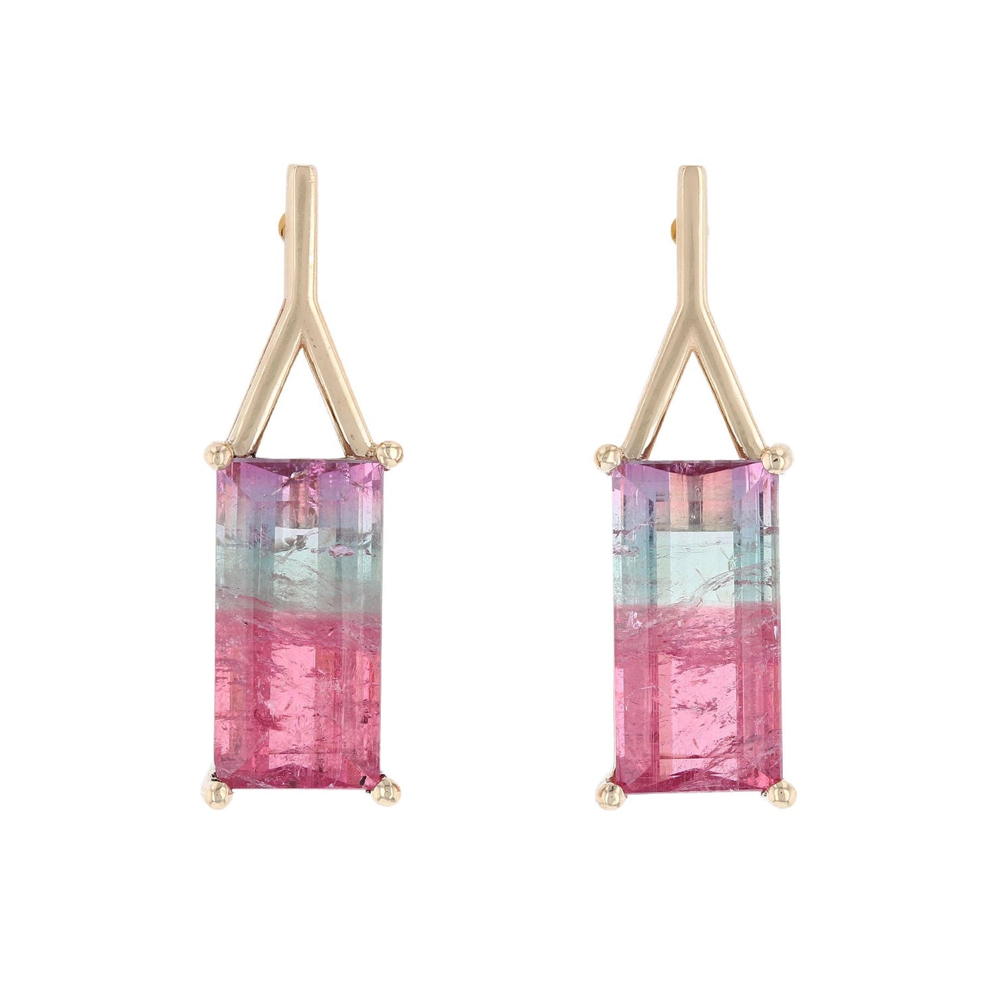 Tricolor Pink & Green Tourmaline Rectangular Earrings