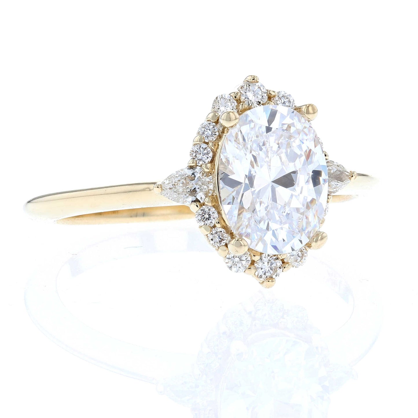 Tapered Halo Oval Diamond Engagement Ring