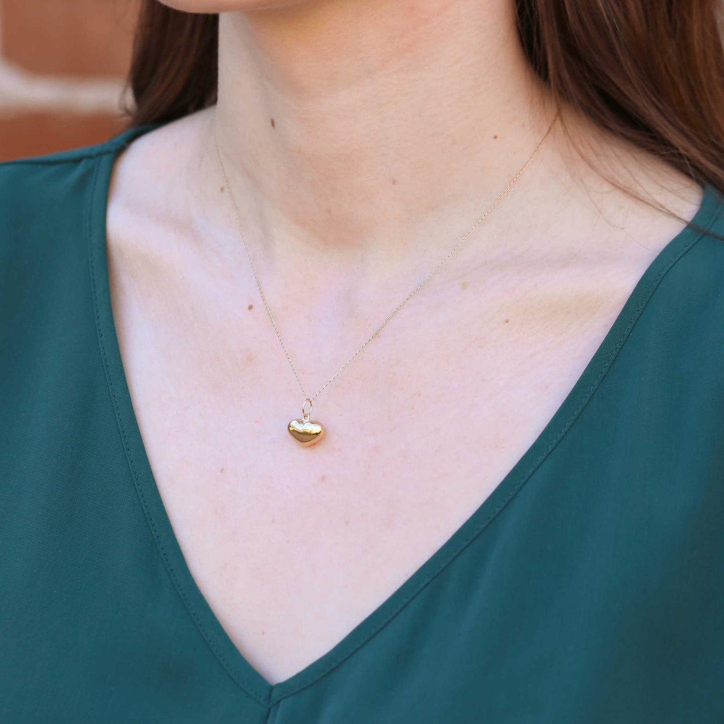 Yellow Gold Puffed Heart Necklace