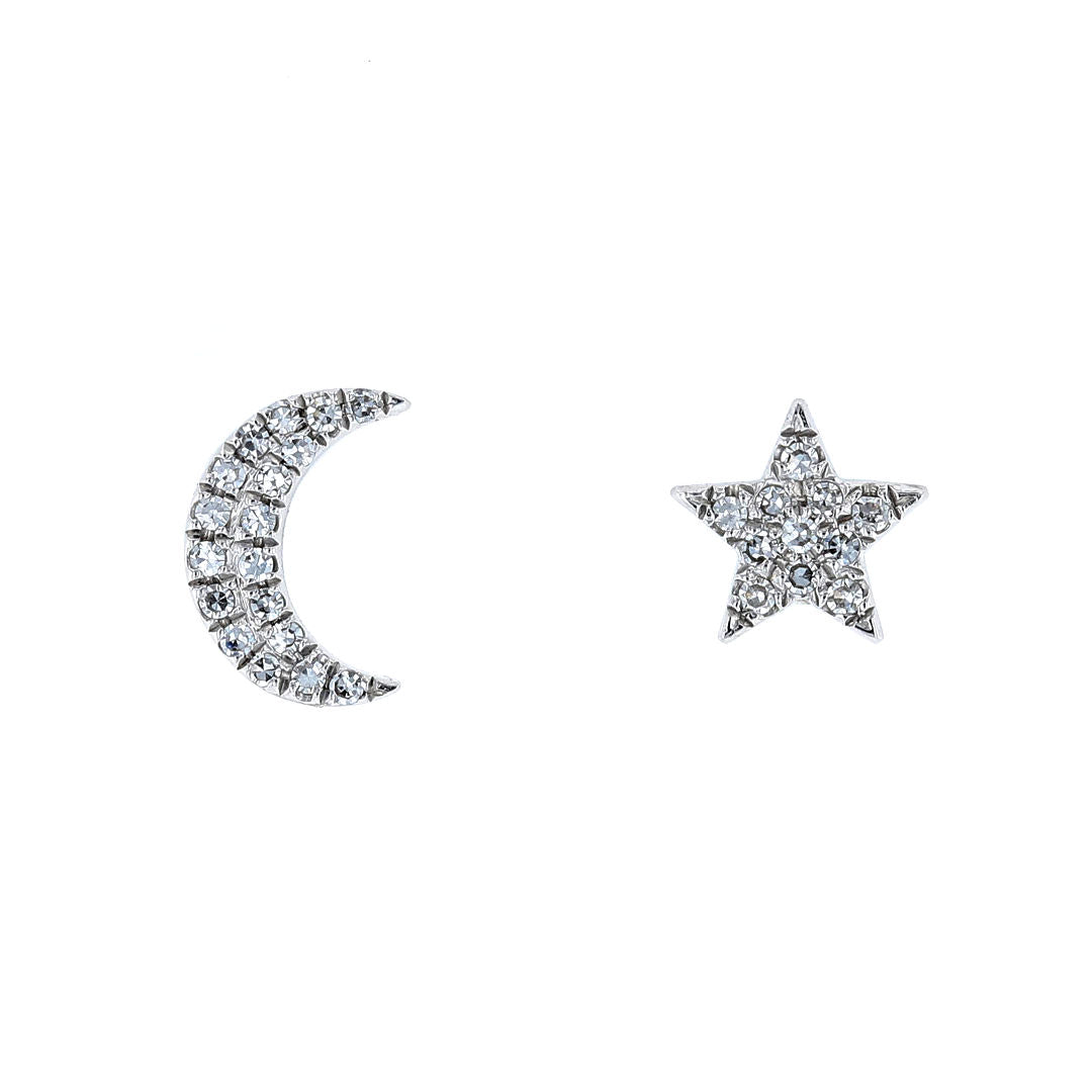 Diamond Moon & Star Stud Earrings