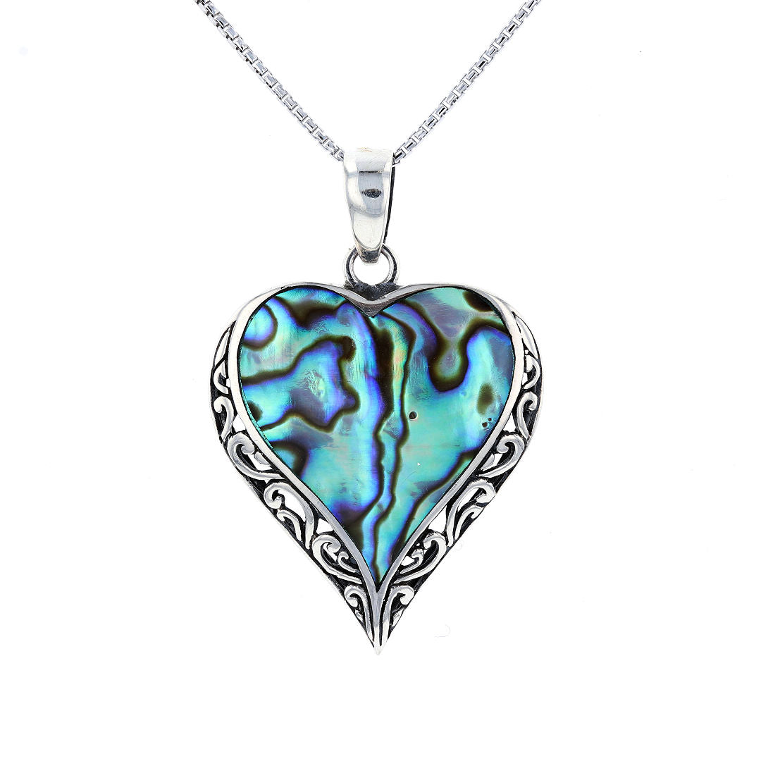 Silver Abalone Heart Necklace