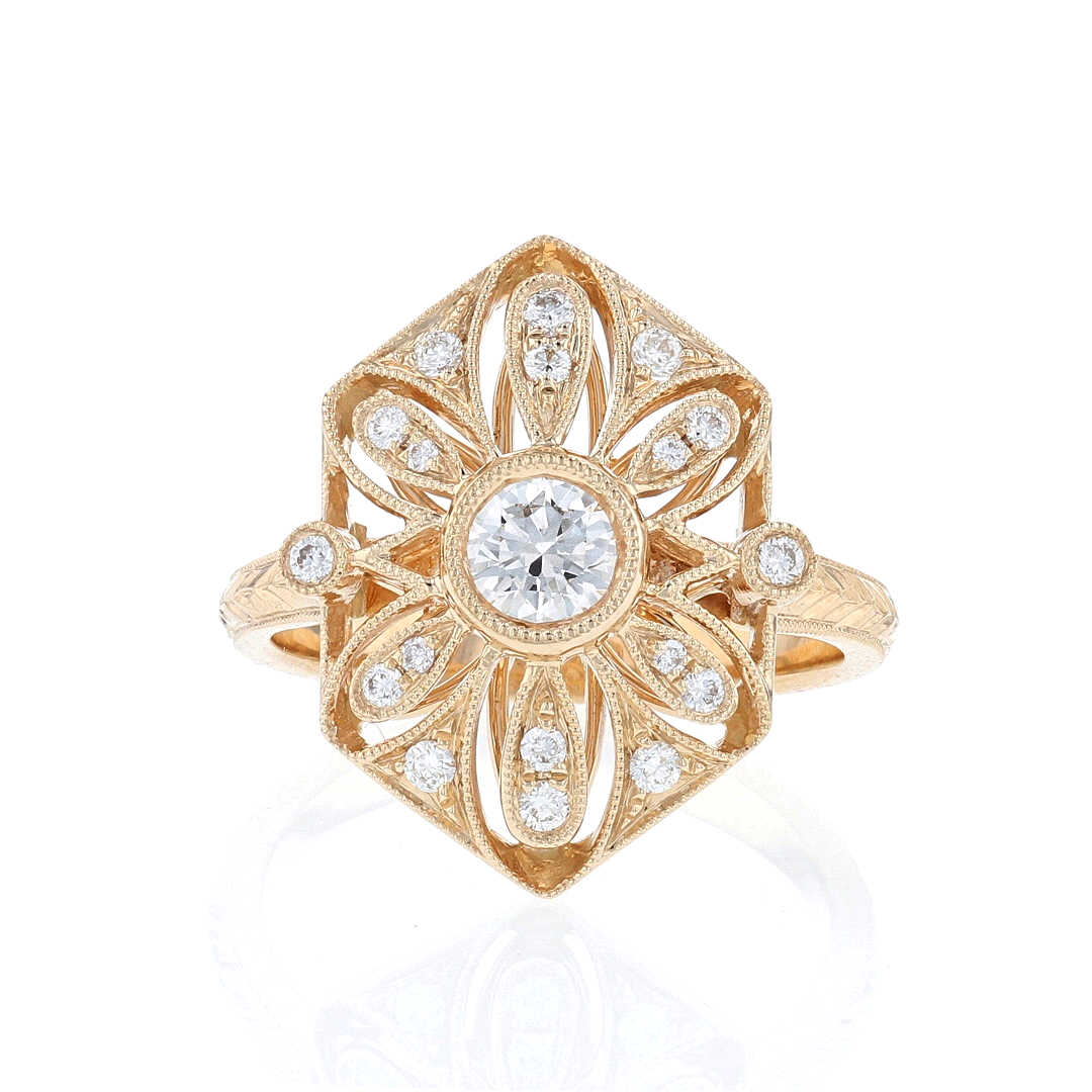 Floral Hexagon Diamond Engagement Ring