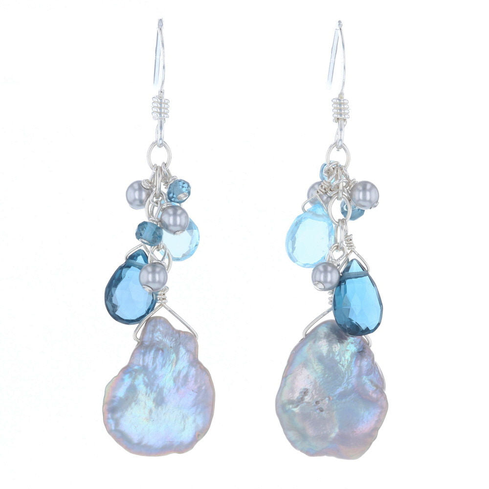 Briolette Blue Topaz & Keshi Pearl Earrings