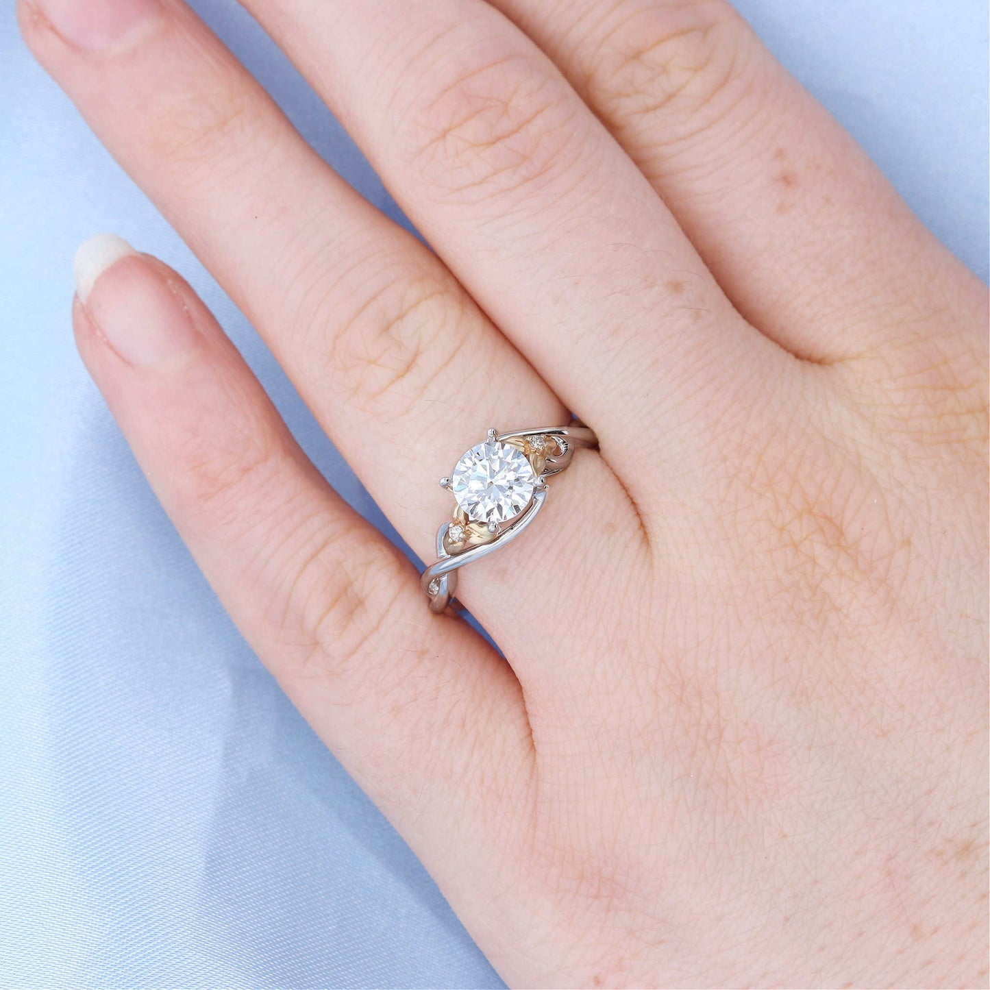 Two Tone Floral Diamond Engagement Ring