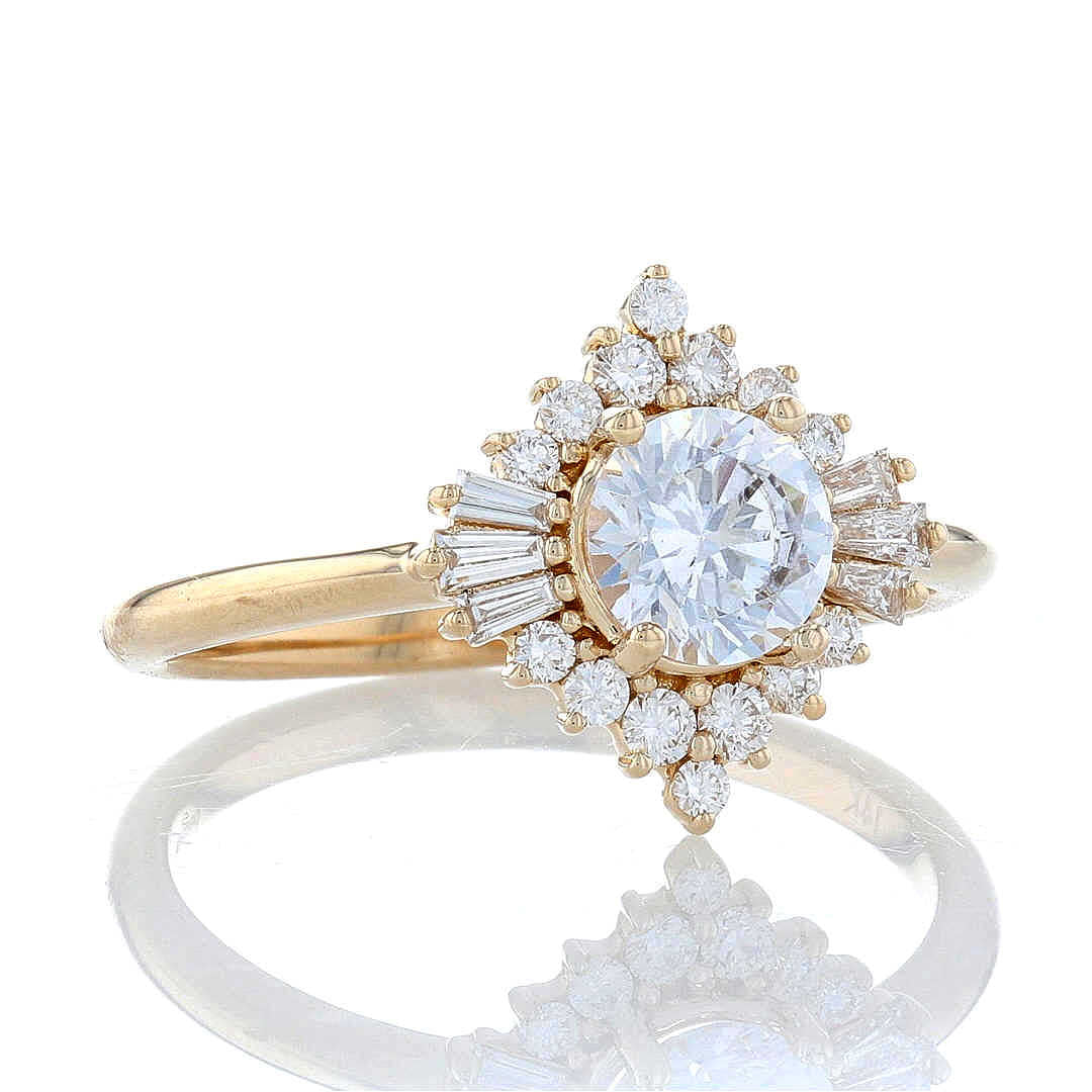 Yellow Gold Diamond Tutu Halo Engagement Ring